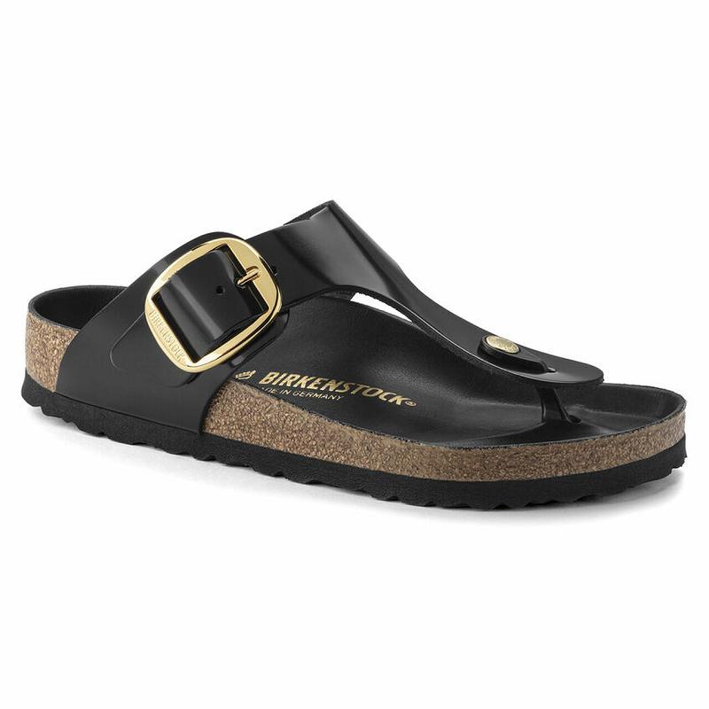 Birkenstock Big Přezkou Natural Lak Læder Gizeh Dame Sort | DK 424TCE